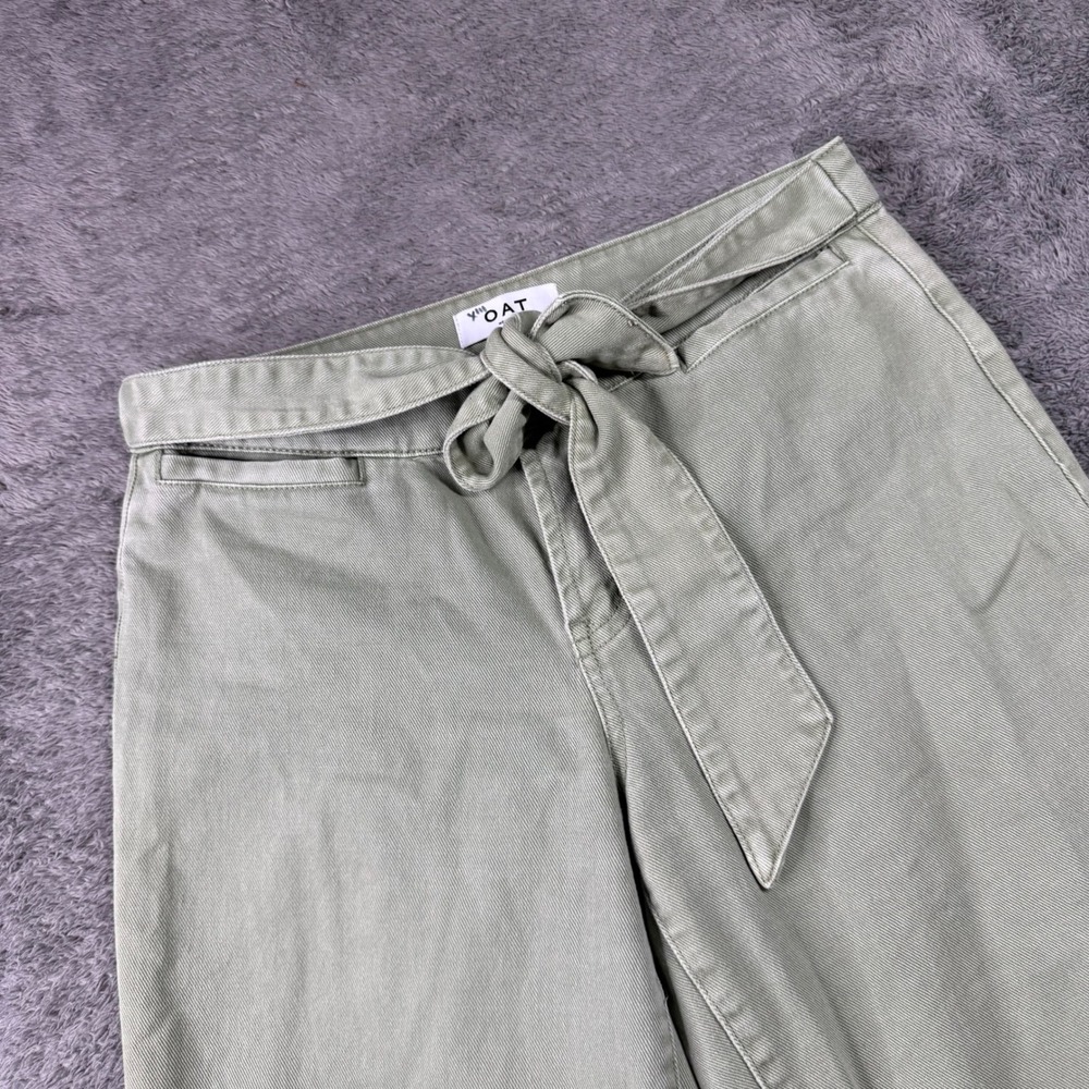 Oat Green Mid-Rise Wide-Leg Cropped Pants with Belt - Picture 4 of 8